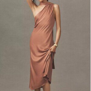 BHLDN Nicoletta One-Shoulder Scarf Satin Midi Dress